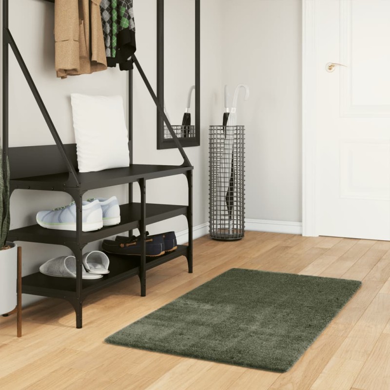 vidaXL Teppich HUARTE Kurzflor Weich und Waschbar Waldgrün 60x110 cm vidaXL Teppich HUARTE Kurzflor Weich und Waschbar Waldgrün 60x110 cm
