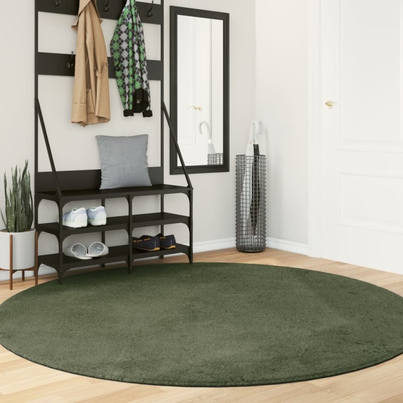 vidaXL Teppich HUARTE Kurzflor Weich und Waschbar Waldgrün Ø 200 cm vidaXL Teppich HUARTE Kurzflor Weich und Waschbar Waldgrün Ø 200 cm