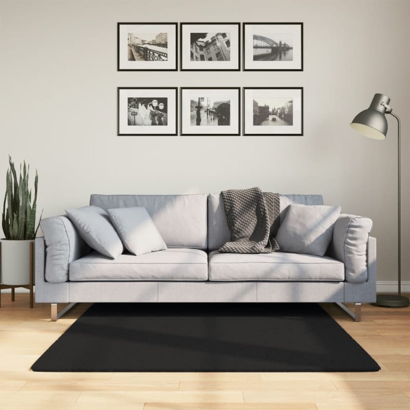 vidaXL Teppich HUARTE Kurzflor Weich und Waschbar Schwarz 120x120 cm vidaXL Teppich HUARTE Kurzflor Weich und Waschbar Schwarz 120x120 cm