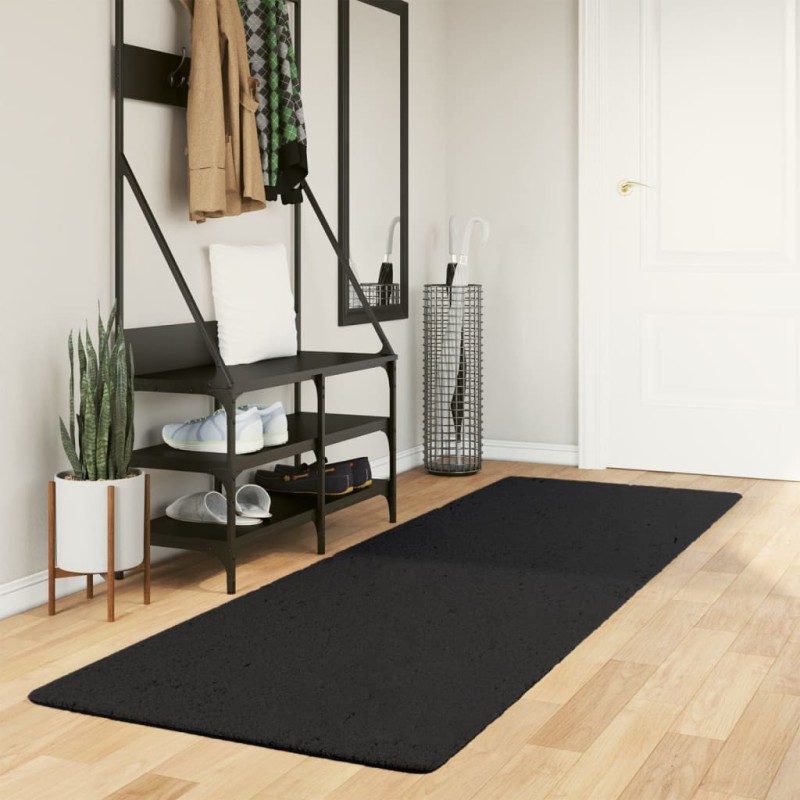 vidaXL Teppich HUARTE Kurzflor Weich und Waschbar Schwarz 80x250 cm vidaXL Teppich HUARTE Kurzflor Weich und Waschbar Schwarz 80x250 cm