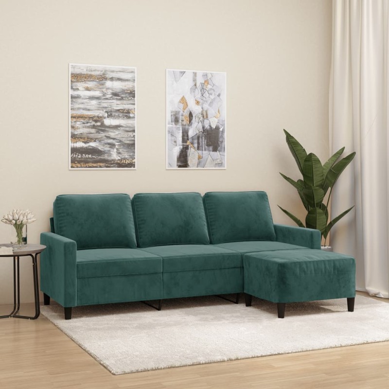 vidaXL 3-Sitzer-Sofa mit Hocker Dunkelgrün 180 cm Samt vidaXL 3-Sitzer-Sofa mit Hocker Dunkelgrün 180 cm Samt