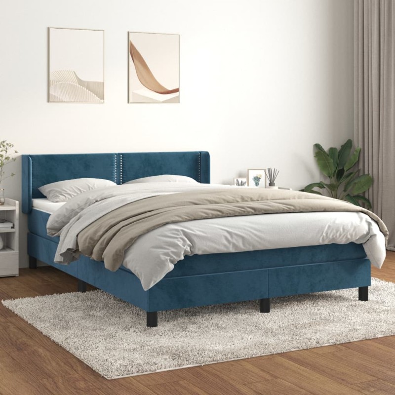 vidaXL Boxspringbett mit Matratze Dunkelblau 140x190 cm Samt vidaXL Boxspringbett mit Matratze Dunkelblau 140x190 cm Samt
