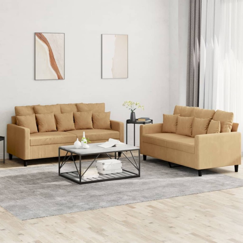 vidaXL 2-tlg. Sofagarnitur mit Kissen Braun Samt vidaXL 2-tlg. Sofagarnitur mit Kissen Braun Samt