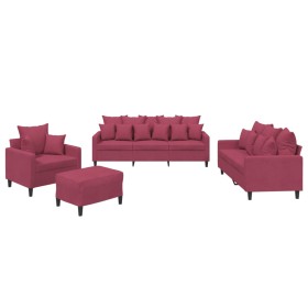 vidaXL 4-tlg. Sofagarnitur mit Kissen Weinrot Samt