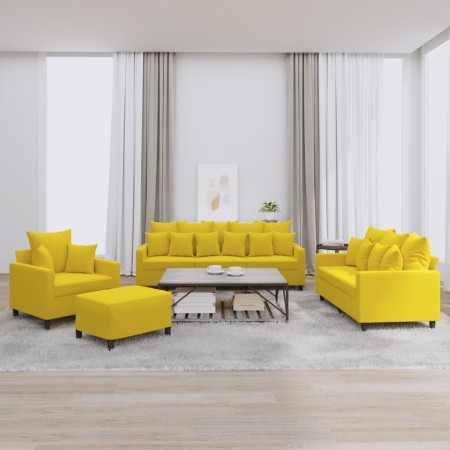 vidaXL 4-tlg. Sofagarnitur mit Kissen Gelb Samt