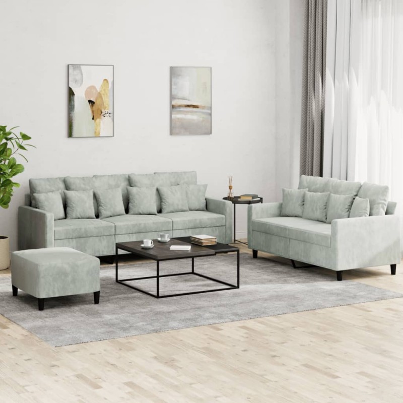 vidaXL 3-tlg. Sofagarnitur mit Kissen Hellgrau Samt vidaXL 3-tlg. Sofagarnitur mit Kissen Hellgrau Samt