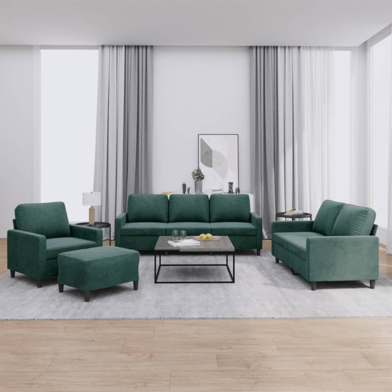 vidaXL 4-tlg. Sofagarnitur mit Kissen Dunkelgrün Samt vidaXL 4-tlg. Sofagarnitur mit Kissen Dunkelgrün Samt