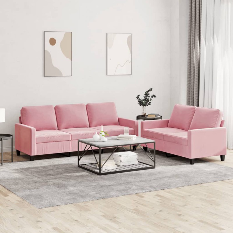vidaXL 2-tlg. Sofagarnitur mit Kissen Rosa Samt vidaXL 2-tlg. Sofagarnitur mit Kissen Rosa Samt