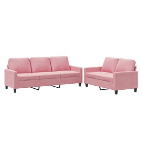 vidaXL 2-tlg. Sofagarnitur mit Kissen Rosa Samt