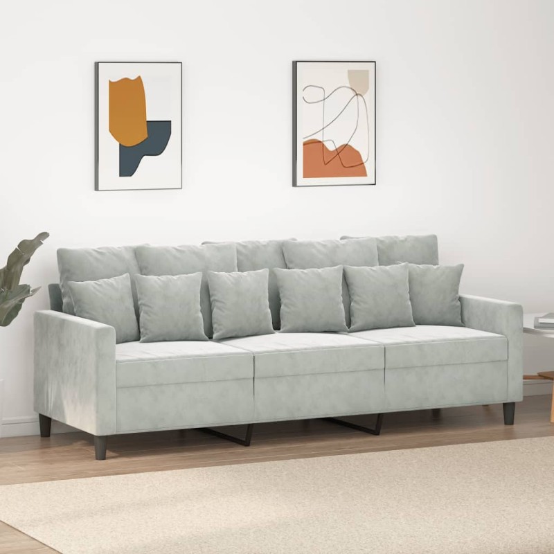 vidaXL 3-Sitzer-Sofa Hellgrau 180 cm Samt vidaXL 3-Sitzer-Sofa Hellgrau 180 cm Samt
