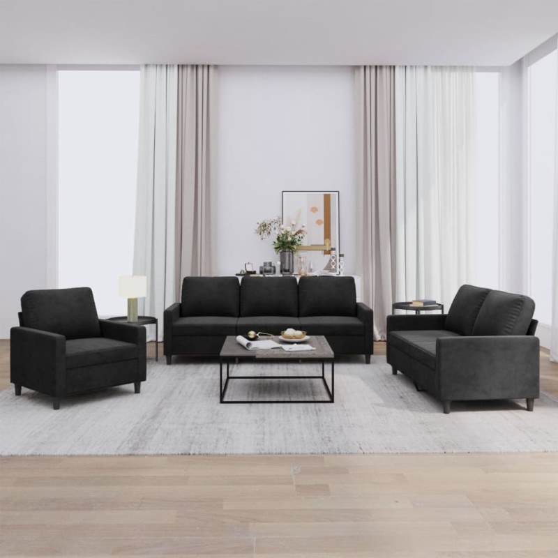 vidaXL 3-tlg. Sofagarnitur mit Kissen Schwarz Samt vidaXL 3-tlg. Sofagarnitur mit Kissen Schwarz Samt