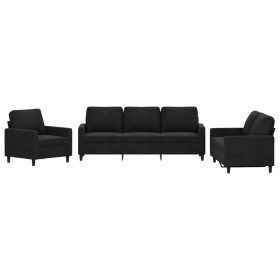 vidaXL 3-tlg. Sofagarnitur mit Kissen Schwarz Samt