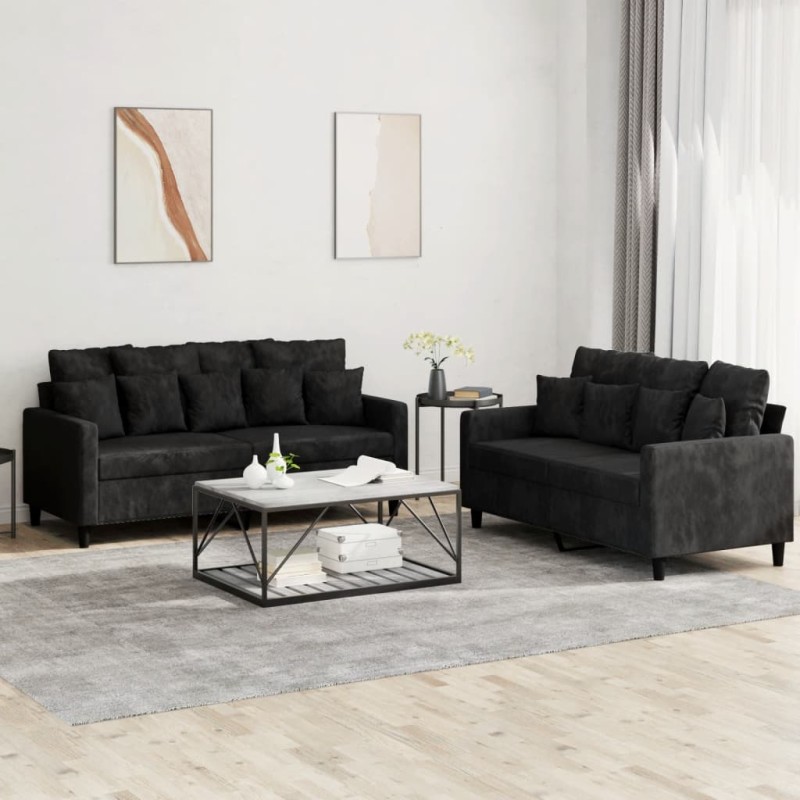 vidaXL 2-tlg. Sofagarnitur mit Kissen Schwarz Samt vidaXL 2-tlg. Sofagarnitur mit Kissen Schwarz Samt