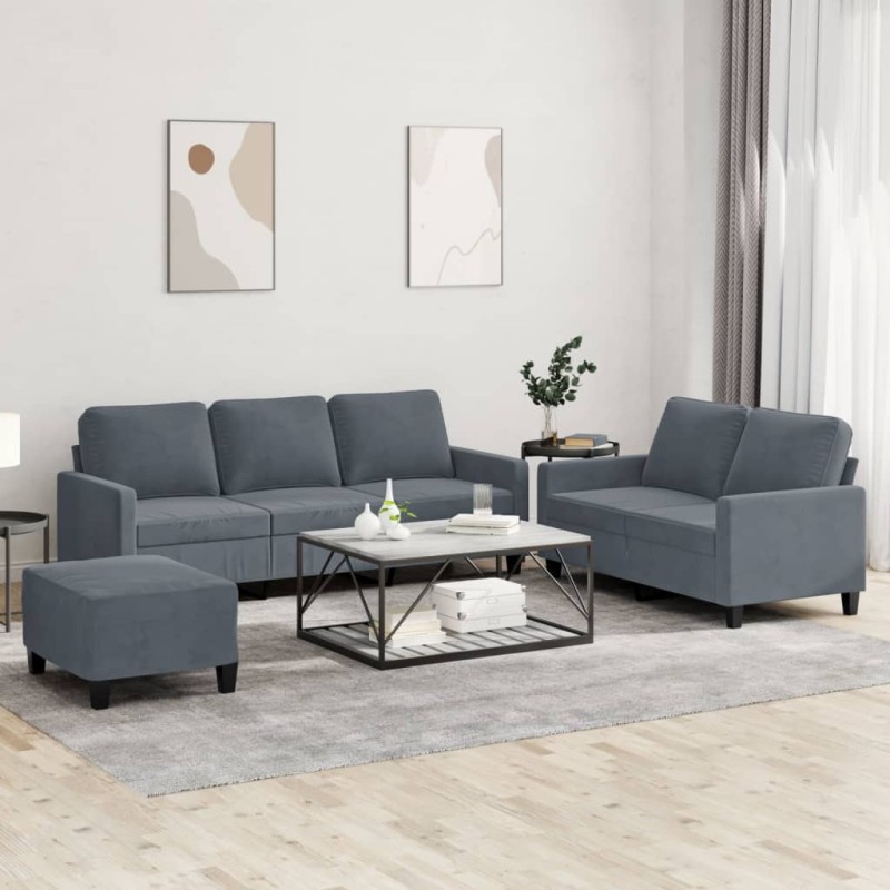 vidaXL 3-tlg. Sofagarnitur mit Kissen Dunkelgrau Samt vidaXL 3-tlg. Sofagarnitur mit Kissen Dunkelgrau Samt