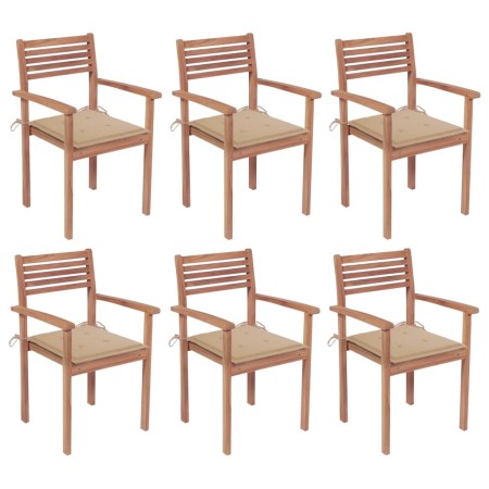 vidaXL Stapelbare Gartenstühle mit Kissen 6 Stk. Massivholz Teak
