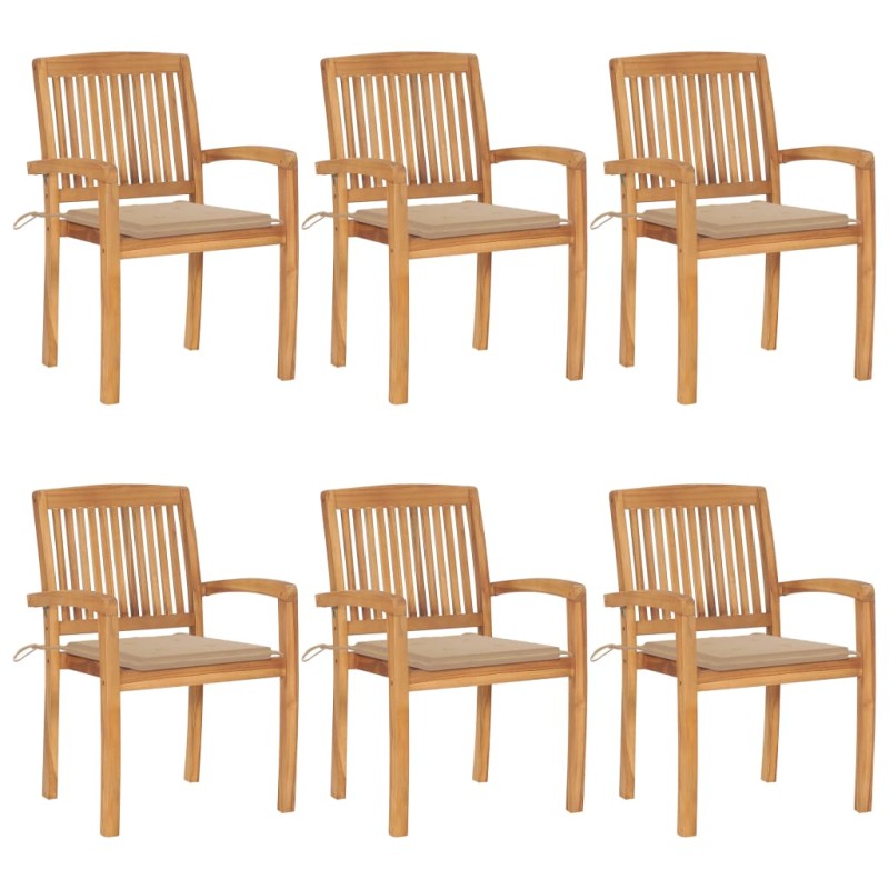 vidaXL Stapelbare Gartenstühle mit Kissen 6 Stk. Massivholz Teak vidaXL Stapelbare Gartenstühle mit Kissen 6 Stk. Massivholz Teak