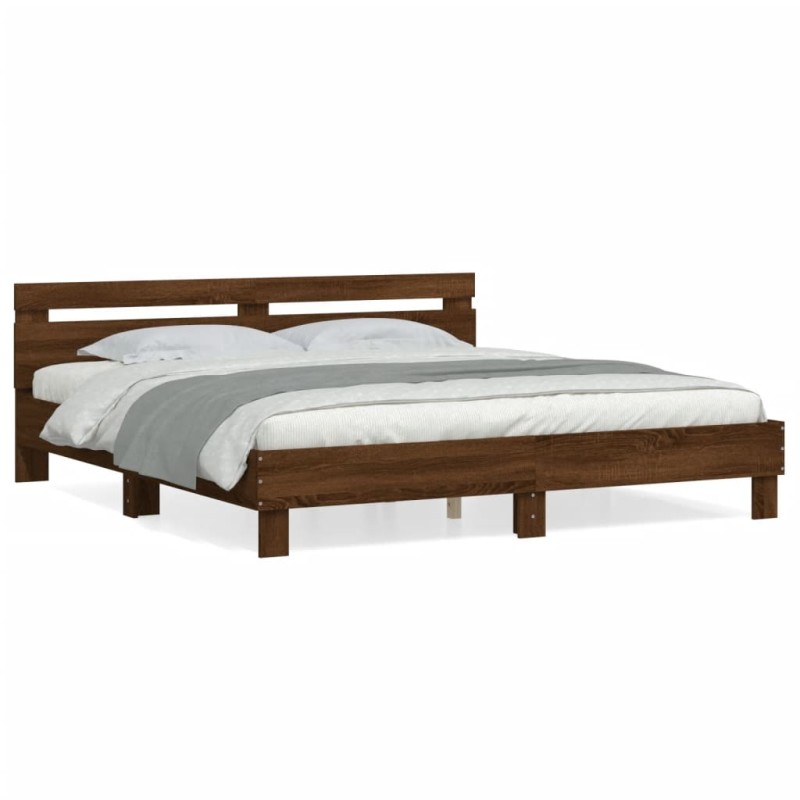 vidaXL Bettgestell mit Kopfteil Braun Eichen-Optik 200x200 cm vidaXL Bettgestell mit Kopfteil Braun Eichen-Optik 200x200 cm