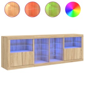 vidaXL Sideboard mit LED-Leuchten Sonoma-Eiche 202x37x67 cm