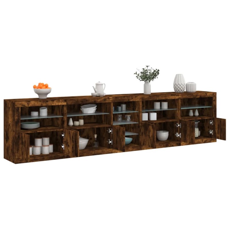 vidaXL Sideboard mit LED-Leuchten Räuchereiche 283x37x67 cm vidaXL Sideboard mit LED-Leuchten Räuchereiche 283x37x67 cm