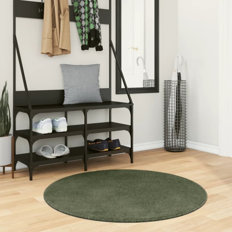 vidaXL Teppich HUARTE Kurzflor Weich und Waschbar Waldgrün Ø 100 cm vidaXL Teppich HUARTE Kurzflor Weich und Waschbar Waldgrün Ø 100 cm