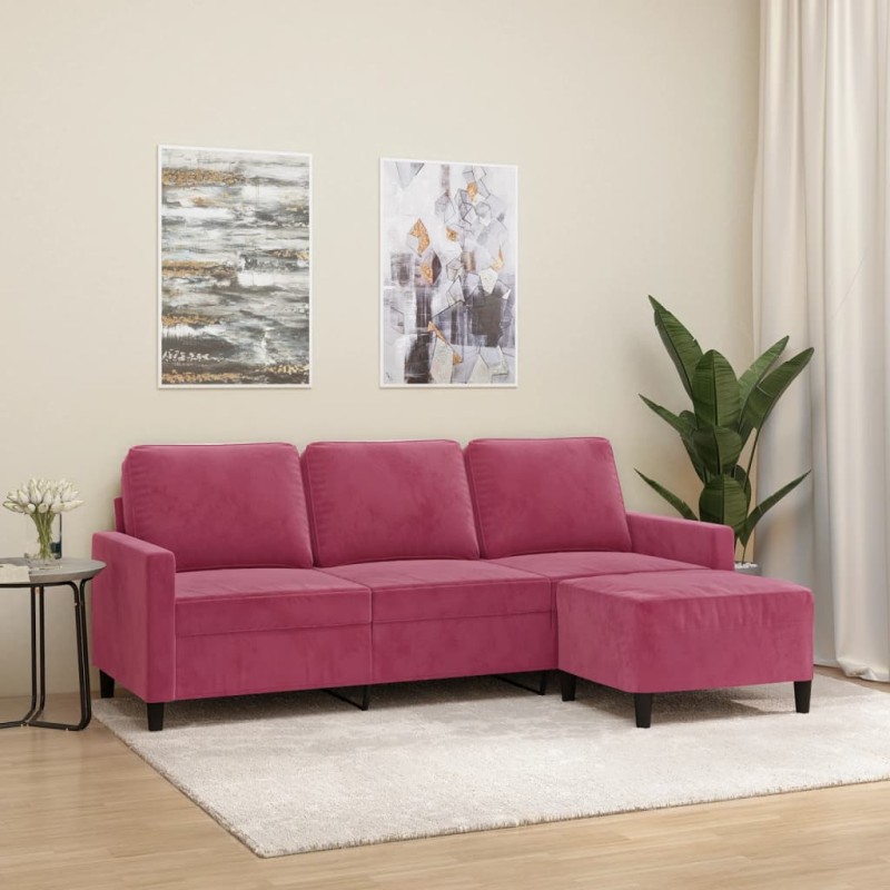 vidaXL 3-Sitzer-Sofa mit Hocker Weinrot 180 cm Samt vidaXL 3-Sitzer-Sofa mit Hocker Weinrot 180 cm Samt
