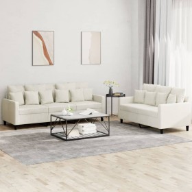 vidaXL 2-tlg. Sofagarnitur mit Kissen Creme Samt