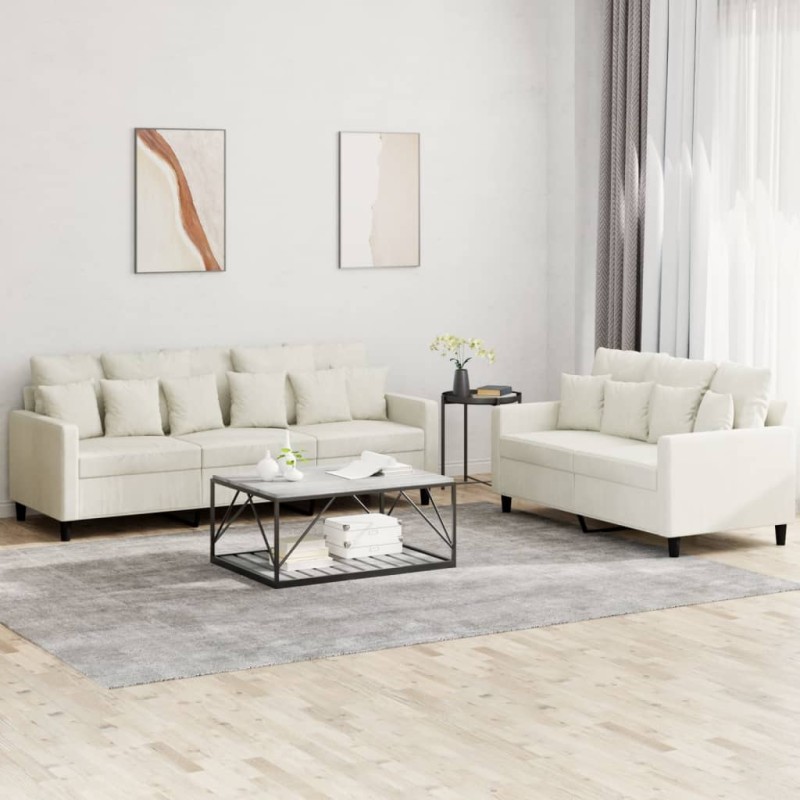vidaXL 2-tlg. Sofagarnitur mit Kissen Creme Samt vidaXL 2-tlg. Sofagarnitur mit Kissen Creme Samt