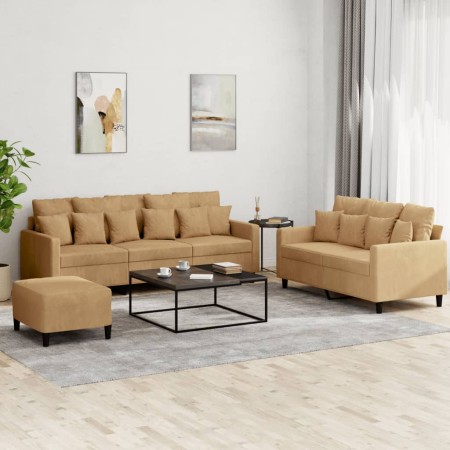 vidaXL 3-tlg. Sofagarnitur mit Kissen Braun Samt