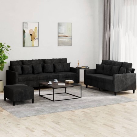 vidaXL 3-tlg. Sofagarnitur mit Kissen Schwarz Samt