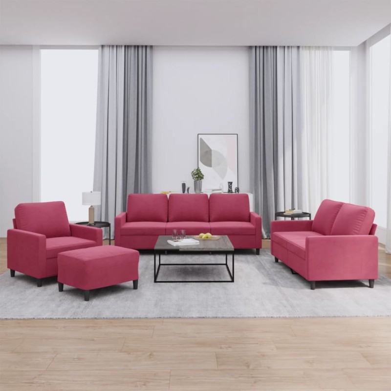 vidaXL 4-tlg. Sofagarnitur mit Kissen Weinrot Samt vidaXL 4-tlg. Sofagarnitur mit Kissen Weinrot Samt