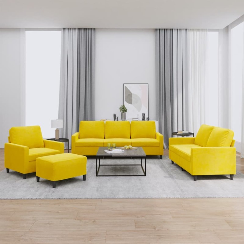 vidaXL 4-tlg. Sofagarnitur mit Kissen Gelb Samt vidaXL 4-tlg. Sofagarnitur mit Kissen Gelb Samt