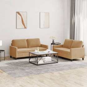 vidaXL 2-tlg. Sofagarnitur mit Kissen Braun Samt