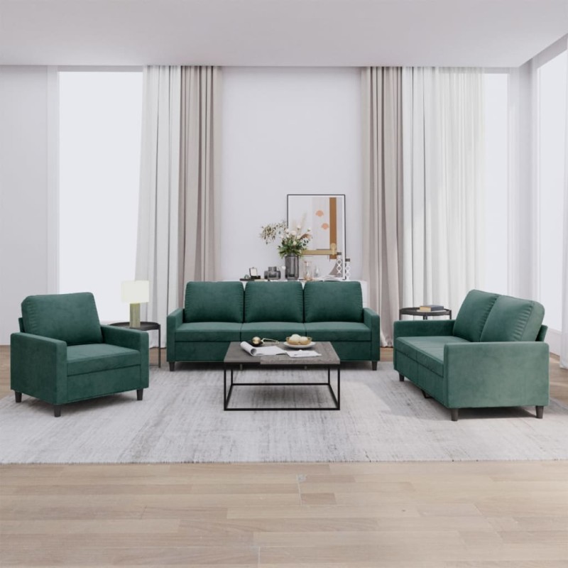 vidaXL 3-tlg. Sofagarnitur mit Kissen Dunkelgrün Samt vidaXL 3-tlg. Sofagarnitur mit Kissen Dunkelgrün Samt