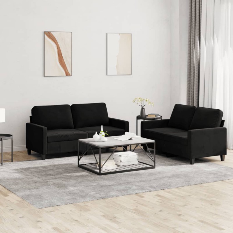 vidaXL 2-tlg. Sofagarnitur mit Kissen Schwarz Samt vidaXL 2-tlg. Sofagarnitur mit Kissen Schwarz Samt