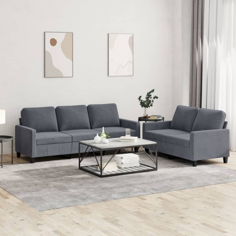vidaXL 2-tlg. Sofagarnitur mit Kissen Dunkelgrau Samt vidaXL 2-tlg. Sofagarnitur mit Kissen Dunkelgrau Samt