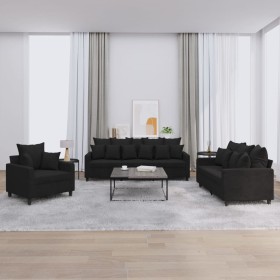 vidaXL 3-tlg. Sofagarnitur mit Kissen Schwarz Samt