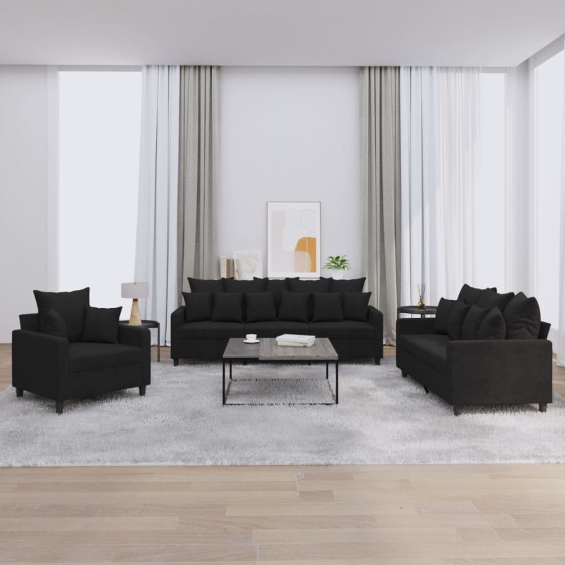 vidaXL 3-tlg. Sofagarnitur mit Kissen Schwarz Samt vidaXL 3-tlg. Sofagarnitur mit Kissen Schwarz Samt