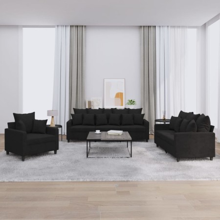 vidaXL 3-tlg. Sofagarnitur mit Kissen Schwarz Samt