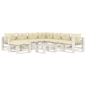 vidaXL 9-tlg. Garten-Lounge-Set Paletten mit Kissen in Creme Holz