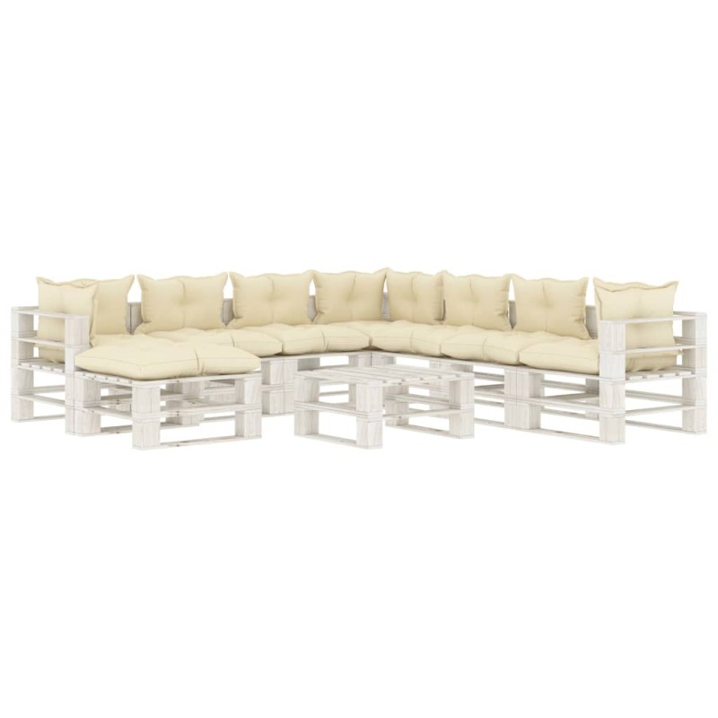 vidaXL 9-tlg. Garten-Lounge-Set Paletten mit Kissen in Creme Holz vidaXL 9-tlg. Garten-Lounge-Set Paletten mit Kissen in Creme Holz