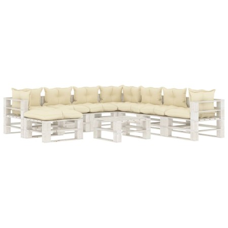 vidaXL 9-tlg. Garten-Lounge-Set Paletten mit Kissen in Creme Holz