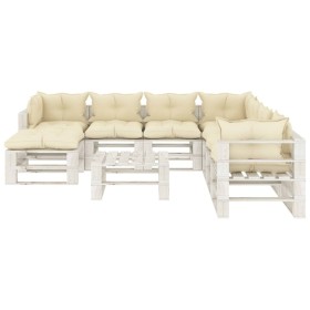 vidaXL 9-tlg. Garten-Lounge-Set Paletten mit Kissen in Creme Holz