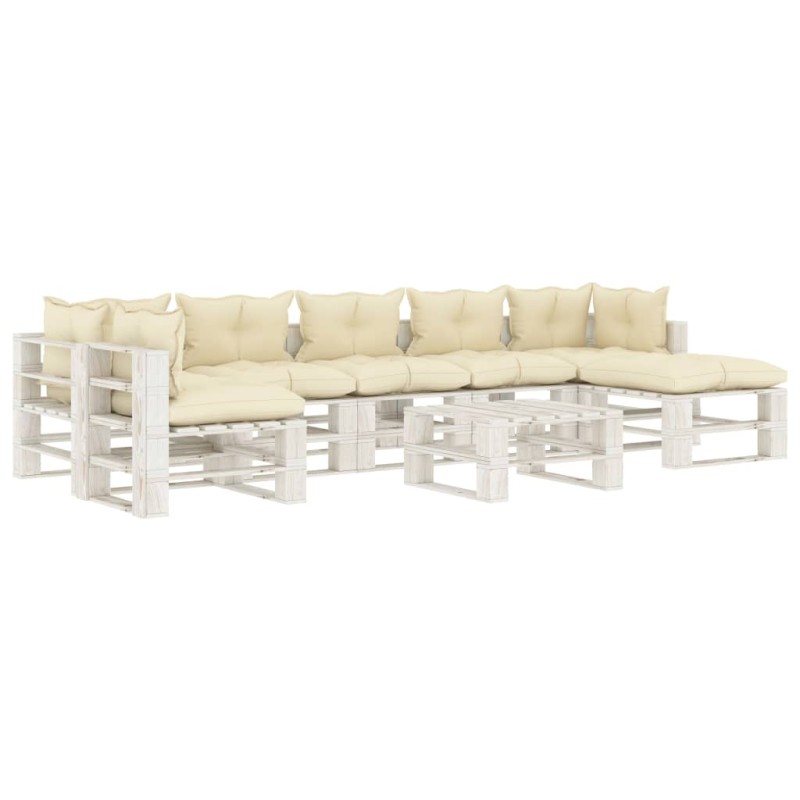vidaXL 8-tlg. Garten-Lounge-Set Paletten mit Kissen in Creme Holz vidaXL 8-tlg. Garten-Lounge-Set Paletten mit Kissen in Creme Holz