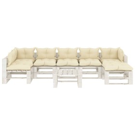 vidaXL 8-tlg. Garten-Lounge-Set Paletten mit Kissen in Creme Holz