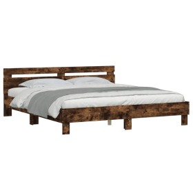 vidaXL Bettgestell mit Kopfteil Räuchereiche 200x200 cm Holzwerkstoff