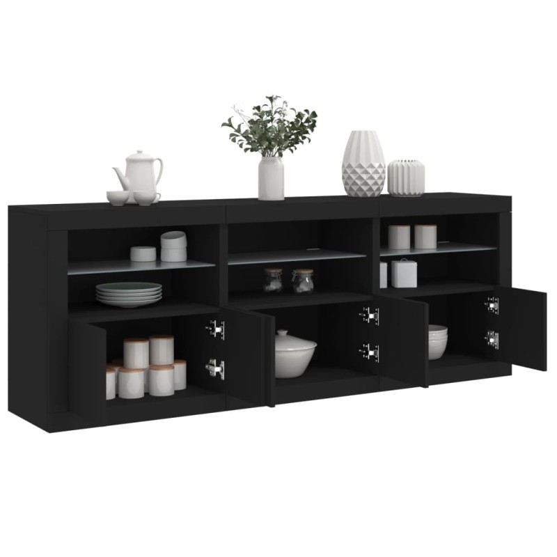 vidaXL Sideboard mit LED-Leuchten Schwarz 181,5x37x67 cm vidaXL Sideboard mit LED-Leuchten Schwarz 181,5x37x67 cm