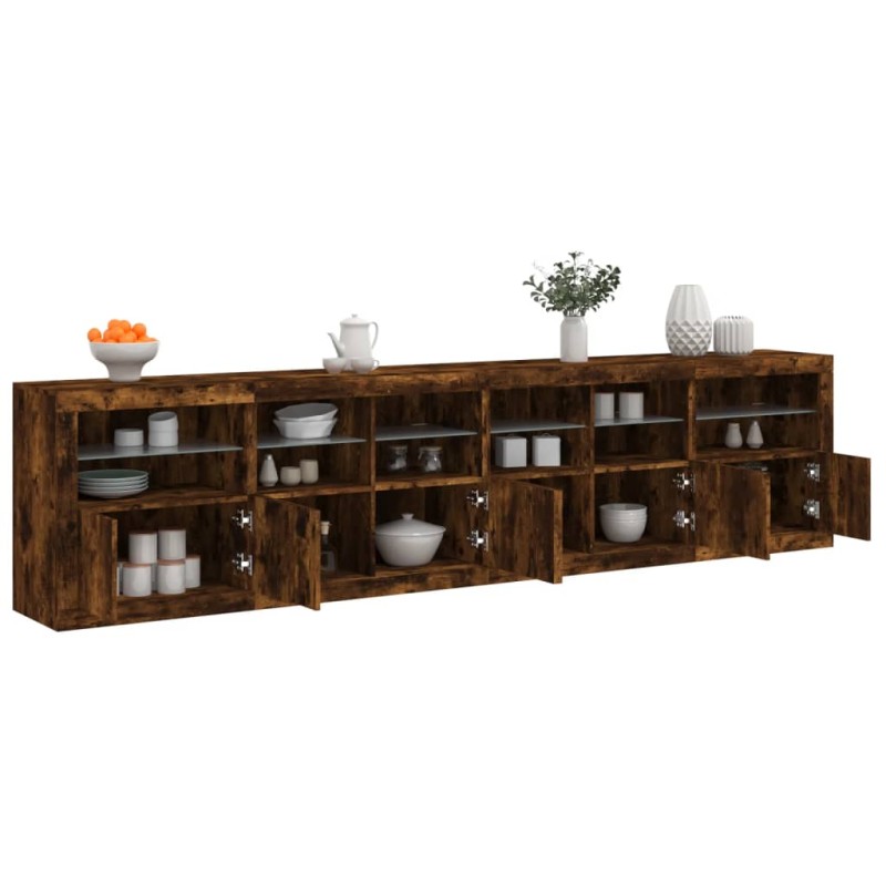 vidaXL Sideboard mit LED-Leuchten Räuchereiche 283x37x67 cm vidaXL Sideboard mit LED-Leuchten Räuchereiche 283x37x67 cm