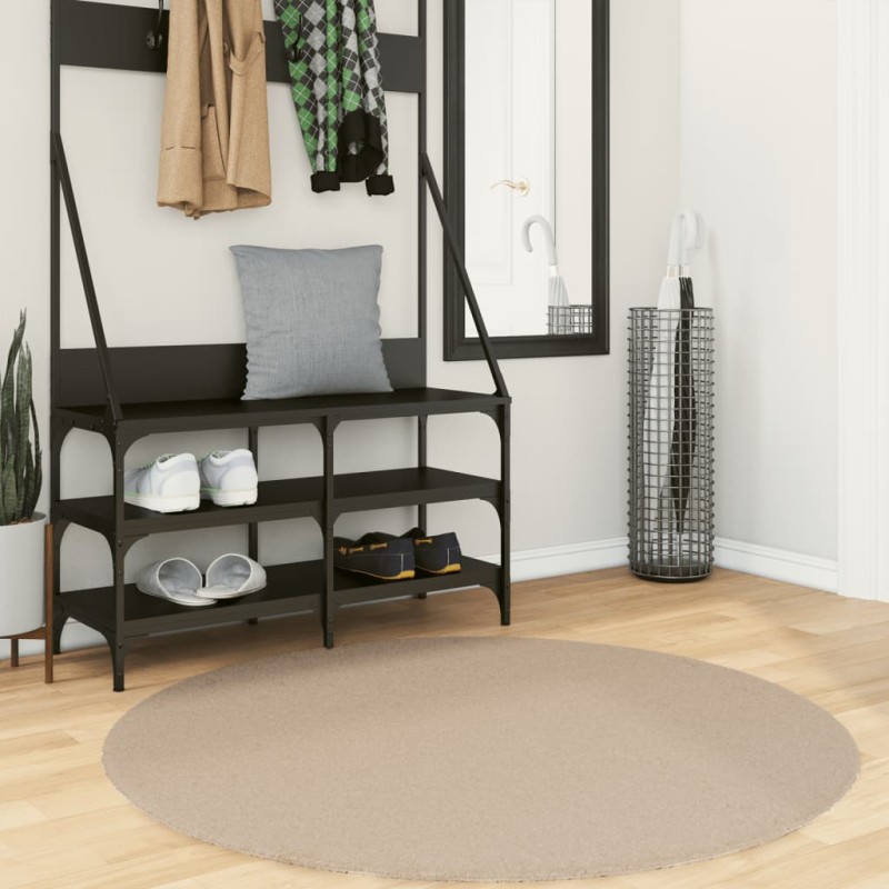 vidaXL Teppich HUARTE Kurzflor Weich und Waschbar Sandfarben Ø 120 cm vidaXL Teppich HUARTE Kurzflor Weich und Waschbar Sandfarben Ø 120 cm