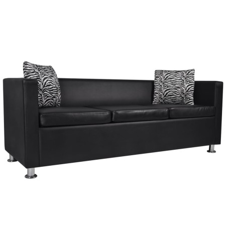 vidaXL 3-Sitzer-Sofa Kunstleder Schwarz  