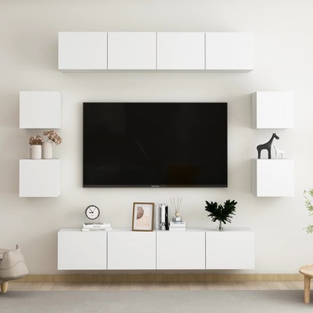 vidaXL 8-tlg. TV-Schrank-Set Weiß Holzwerkstoff